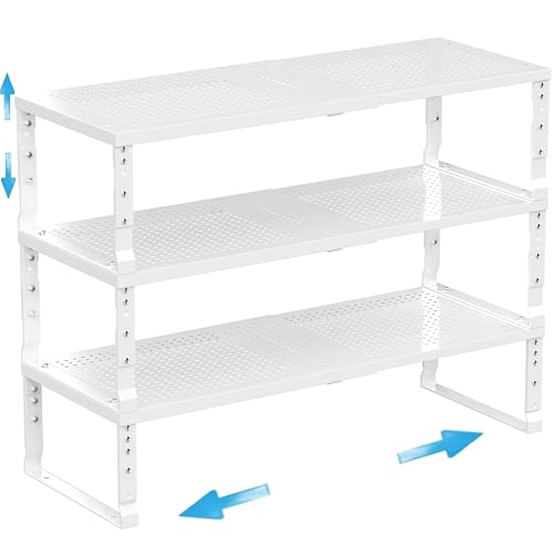 Expandable Spice Rack Kitchen Cabinet Shelf Organizer, Stackable Storage Shelves Racks, Adjustable Counter Shelving for Cabinets, Countertop, Cupboard,Pantry and More(3Packs/White/Medium) - color: White, size: 3 PACKS/WHITE/MEDIUM
