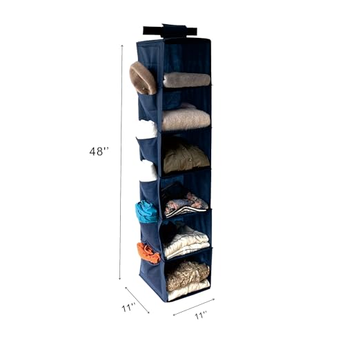 2pcs Home Storage Hanging Closet Organizer,Sweater Organizer with 6 Shelves (Dark Blue) - color: Dark Blue