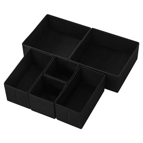 Stero 6 Pack Drawer Organizers for Clothing, Dresser Drawer Organizer Clothes, Fabric Foldable Closet Organizers and Storage Basket Bins for Clothes, Underwear, Bras, Socks (Black) - color: Black