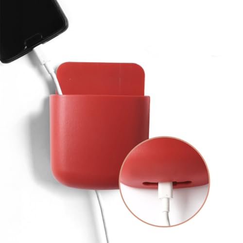 1Pcs Multi-Purpose Adhesive Wall Mounted Storage Box No-Drill Plastic Organizer for Remote Control Phone and Small Items Compact Space Saving Design(Red) - color: Red