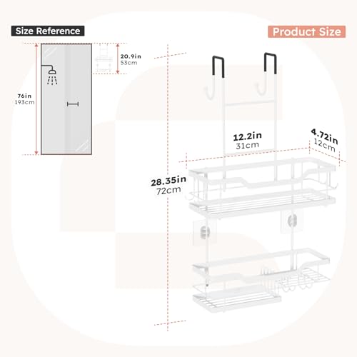 Consumest Over Door Shower Caddy - 2 Tier Shower Shelves Hanging with Soap Holders, Large Capacity Shower Organizer with 4 Hooks, Bathroom Rack and Storage, White - color: White, size: 2 Tier