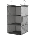 3-Tier Hanging Closet Organizer - Foldable Hanging Shelves for Closet, Space Saver Storage for Clothes, Sweaters, Shoes, Handbags & Accessories, Easy Setup, Grey