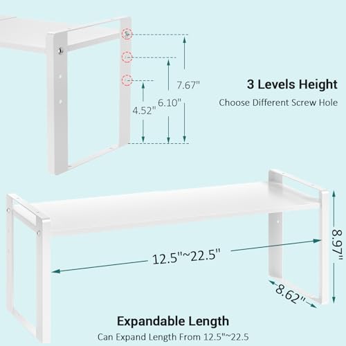 2 Pack Expandable Cabinet Organizer Shelves, 88lbs High Weight Capacity, Stackable Heavy-Duty Metal Storage Rack, Adjustable Cabinet Shelf for Kitchen, Pantry, Cupboard, Under Sink, White - color: White, size: 2 Pack