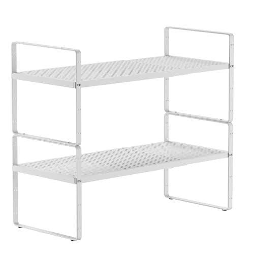 2Pack Expandable Cabinet Countertop Shelves 16.5-27’’L, Adjustable Metal Spice Rack Organizer, Stackable Kitchen Counter Storage Shelves Organizers for Cabinet Organization, White - size: 2Pack-Special-10.2''Wx(16.5-27'')Lx9.6''H-White