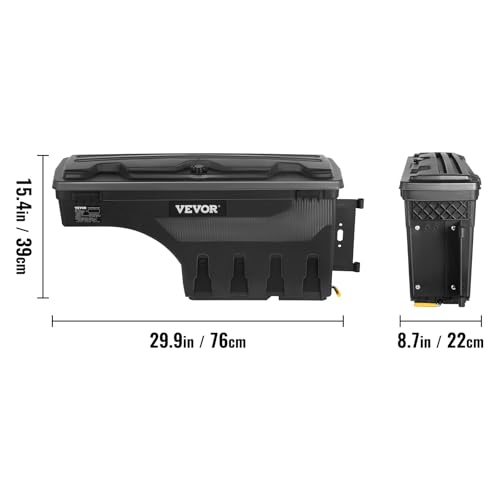 VEVOR Truck Bed Storage Box, Lockable Lid, Waterproof ABS Wheel Well Tool Box 6.6 Gal/20 L with Password Padlock, Compatible with Dodge Ram 1500 2019-2021, Passenger Side, Black - size: Passenger Side, style: Dodge Ram