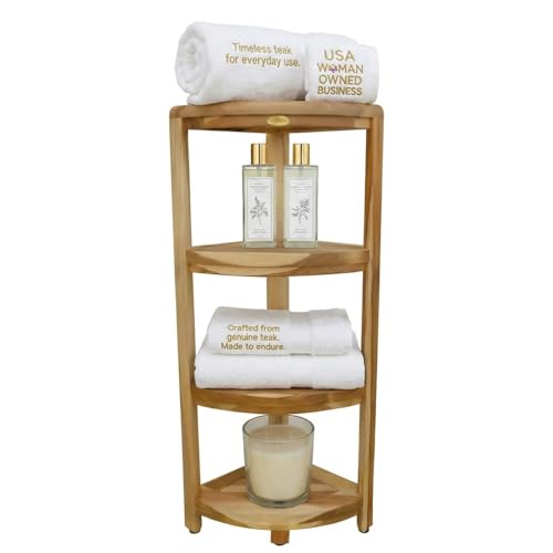EcoDecors Corner Snazzy Corner Four Tier Natural Color Shelf Waterproof Teak Wood Shower Bench Stool Seat Chair For Inside Shower Provides Safety, Storage, and Organization For Bathroom Accessories - size: 4 tier