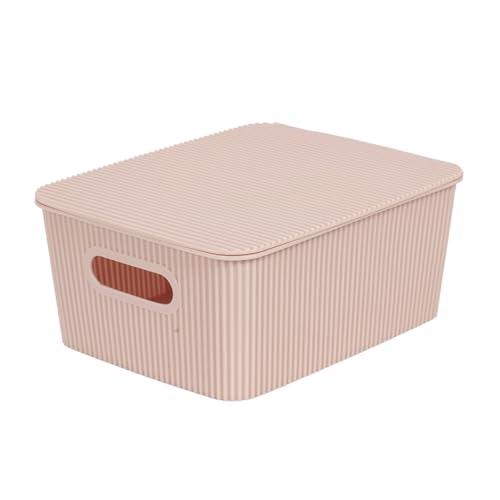 Glad Storage Baskets with Lids - Set of 6 Stackable Plastic Boxes with Handles - Decorative Shelf Organizer Bins for Bathroom and Closet, Pink, 1 Gallon - color: Pink, size: 1 Gallon