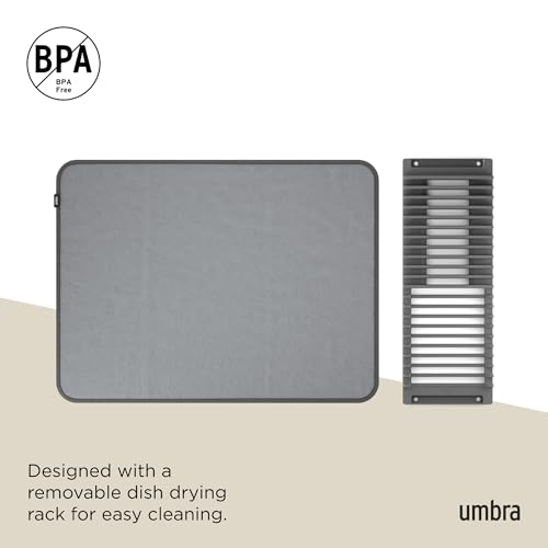 Umbra Udry Dish Rack and Microfiber Drying Mat – Space-Saving Design Folds Up for Easy Storage, Basic Rack, Dark Grey - color: Gray, style: Basic Rack