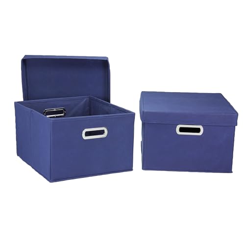 Household Essentials Fabric Storage Boxes with Lids and Handles, Blue - color: Navy, size: 2 Count