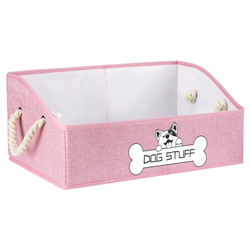 Collapsible Fabric Dog Toy Box and Storage Bin With Handle - Trapezoid Basket Chest Organizer for Pet Toys, Blankets and Accessories, Pink - color: Pink