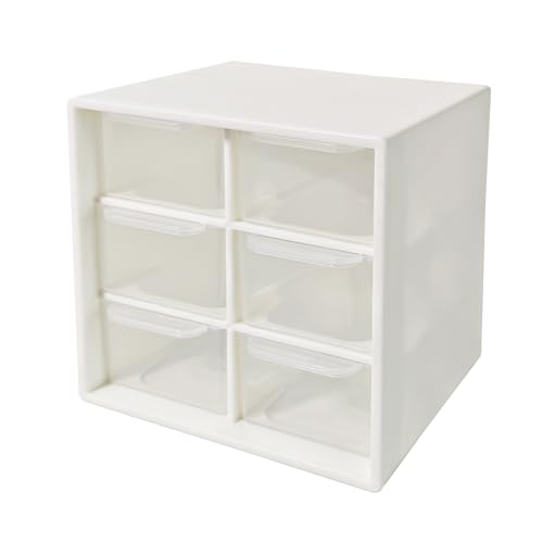 Small Drawer Organizer for Desk, 4.7" x 4.7" x 3.8" Small Desktop Organizer with 6 Drawers, Plastic Storage Box for Office, Classroom, Craft and Home Organization - color: White