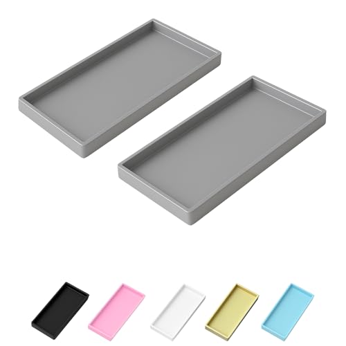 Vanity and Bathroom Tray, 7.7" ABS Countertop Organizer,Waterproof Vanity Tray for Toilet Tank,Perfume,Soap,Keys,Bathroom Accessories,Kitchen and Bath Trays,Non Slip Small Trays,Gray,2 Pack - color: Gray, size: 7.7'' x 4'' x 0.7'' (2 Pack)