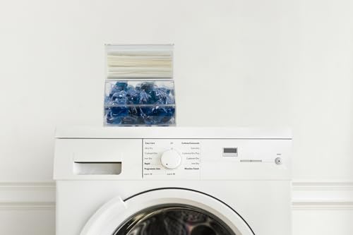 IneVibe Acrylic Dishwasher Pods & Sponge Holder w/Lids - 2 Compartment Container for Storing Detergent Tablets, Dryer Sheets, Laundry Pods for Kitchen Sink Organization