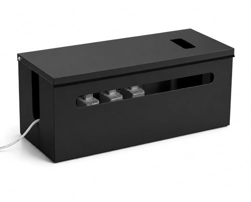 0.6mm Metal Cable Management Box Large Cable Organizer Box and Power Strip Box for Electrical Cord Hiding, Home Office Floor Cables Hider, TV Wires Storage Organization - color: Black