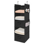 MAX Houser 5 Tier Shelf Hanging Closet Organizer, Cloth Hanging Shelf with 2 Sturdy Hooks for Storage, Foldable (Black-D2) - color: Black-d2