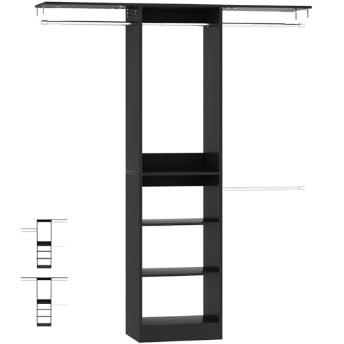 Cyclysio 4FT Small Closet System, 80"H Closet Organizer System with 4 Closets Rods & 3 Shelves, 48" Closets Organizers and Storage for Small Bedrooms, Laundry Rooms, Cloakrooms, Black - color: Black