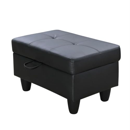 Ottoman Storage Ottoman Bench Faux Leather Footrest Footstool with Hinged Lid for Living Room, Bedroom, Entryway, Black, 28.5"X19"X17.5" - color: Black