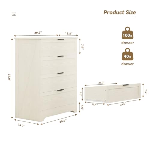 FTZxHKLX 4 Drawer Dresser for Bedroom, Tall Bedroom Dresser with Large Drawer & Black Handles, Wooden Storage Organizer Cabinet Chest of Drawer for Closet, Living Room, Hallway, Light Oak - color: Light Oak