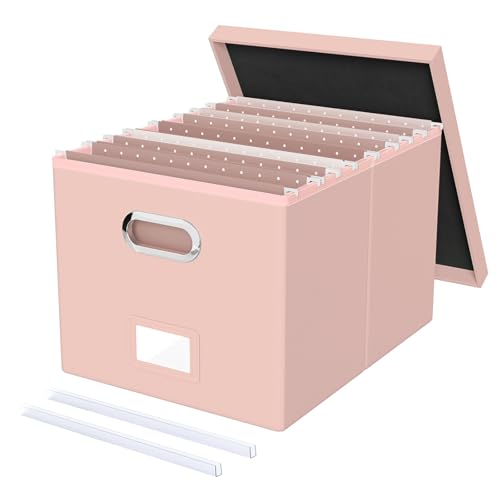 Oterri File Organizer Box with Lid, Portable Hanging File Box for Letter/Legal Files, Office/Decor/Home, Cream-pink (Leather), 1 Pack - color: Cream-pink(Leather), size: 1 pack