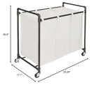 028-28003 Modern Industrial Style 3 Section Laundry Sorter, 33.24” W x 17.10” D x 30.50”H, Satin Pewter