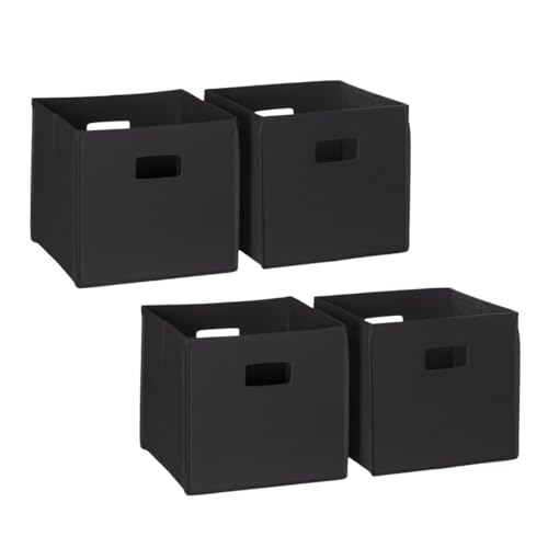 RiverRidge Folding Storage Bins with Handles Black Cube Storage Organizer for Closet, Bedroom & Playroom - Closet Organizers and Storage Set of 4 - color: 4 Black 10in H Bins