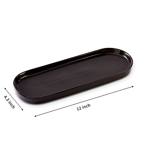 Ceramic Sink Tray, Bathroom Counter Tray, Bathtub Tray, Cosmetics Dish, Candle Tray, Perfume Shampoo Liquid Soap Tray Simple Style Design Suit for Bathroom and Kitchen (2pcs Black) - color: 2pcs Black
