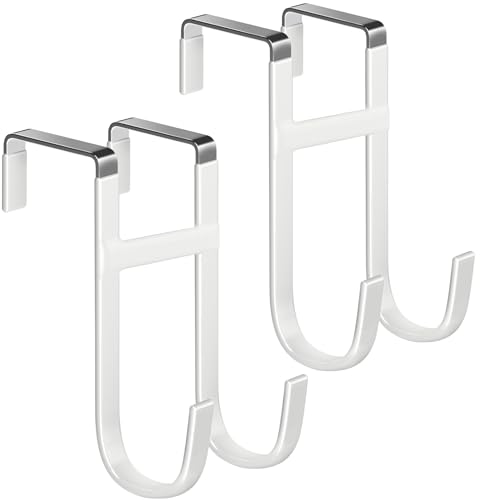 Over the Door Twin Metal Hooks with Plastic Coating 1 Year Returnless Refund 5.5" Fit 0.5" to 1 3/8" Door 2 Sets Heavy Duty Towel Robe Rack Wreath Bathroom Shower Hanger Shoe Organizer Ironing Board - color: C: WT 5.5" fit 0.5" to 1 3/8" door twin 2sets