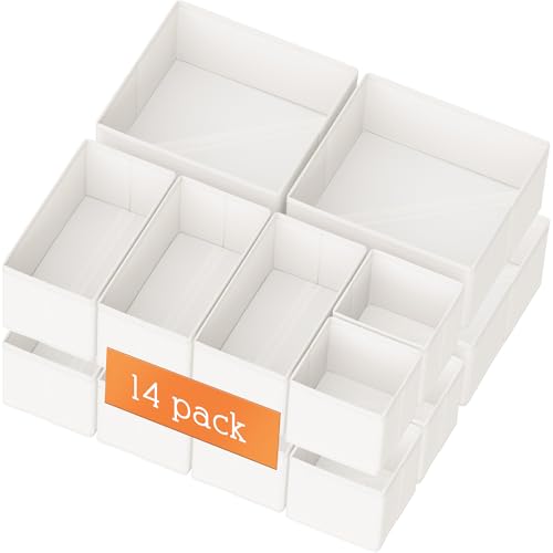 Criusia Drawer Organizer Clothes, 14 Pack Dresser Organizer for Baby Clothes, Underwear, Sock- Foldable Closet Organization and Storage Dividers Bins for Nursery, Bedroom and Dorm (White) - color: White, size: 14PACK
