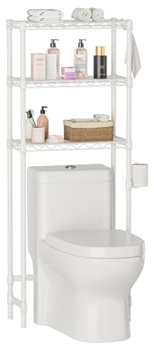 Golpart Over The Toilet Shelf,3-Tier Adjustable Freestanding Metal Bathroom Organizer Shelves with Toilet Paper Holder & Hooks,Space-Saving for Narrow Small Bathroom,10”D x 24”W x 66”H,White - size: White-3-Tier-10"D x 24"W x 66"H