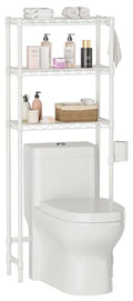 Golpart Over The Toilet Shelf,3-Tier Adjustable Freestanding Metal Bathroom Organizer Shelves with Toilet Paper Holder & Hooks,Space-Saving for Narrow Small Bathroom,10”D x 24”W x 66”H,White - size: White-3-Tier-10"D x 24"W x 66"H