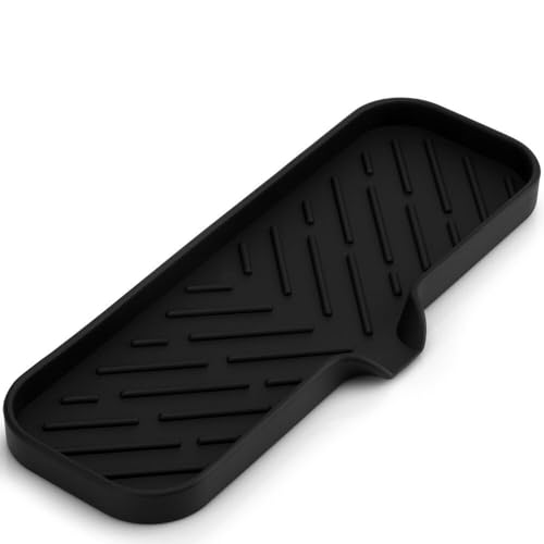 Zulay Kitchen Large Silicone Sponge Holder (12x4) – Flexible Sink Organizer Tray for Kitchen & Bathroom – Multipurpose Soap Dish for Sponges, Makeup, Trinkets & More (Black) - color: Black, size: Large (12x4)