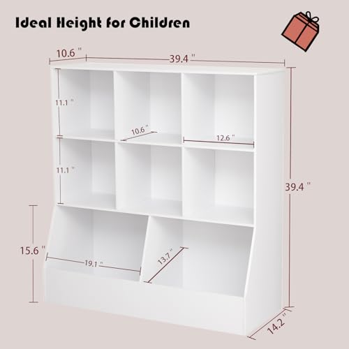 DINZI LVJ Toy Storage Organizer, Kids Bookshelf, Wood Toy Storage Cabinet, 3-Tier 8 Cubby Children Bookcase, 39.4" L Toddler Book Shelf for Playroom, Living Room, Nursery, Hallway, School, White - color: White, size: 3-Tier 39.4"