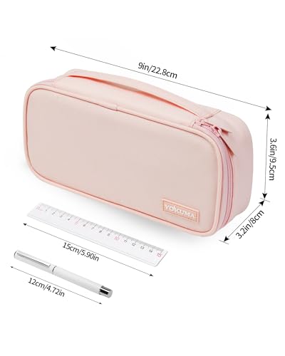 YOKUMA Pencil Case,Large Capacity Pencil Pouch,Aesthetic Zipper Pencil Box, Back to School Supplies for College Student Teen Adults,Travel Essentials,Electronic Cable Organize - color: Pink