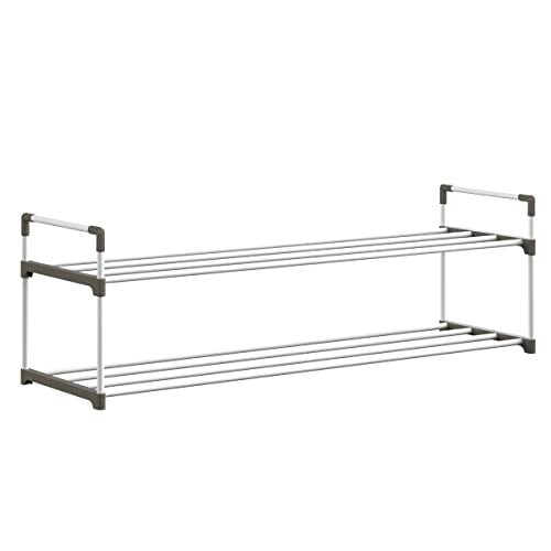 Home-Complete Shoe Rack – 2-Tier Shoe Organizer for Closet, Bathroom, Entryway – Shelf Holds 10 Pairs of Sneakers, Heels, and Boots (White) - color: White, size: 2-Tier