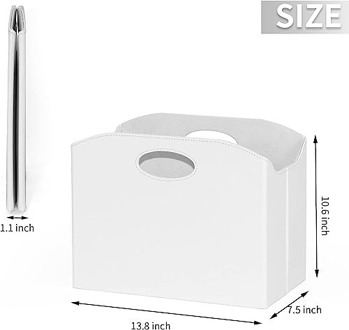 EZDeco Magazine Holder Foldable Magazine Rack Floor PU Leather File Holder Newspaper Book Storage Magazine Basket Document File Folder Organizer for Office Home (White-2) - color: White-2