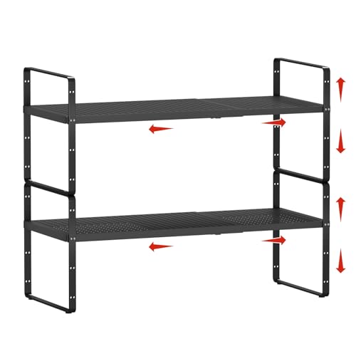 2Pack Expandable Cabinet Countertop Shelves 16.5-27’’L, Adjustable Metal Spice Rack Organizer, Stackable Kitchen Counter Storage Shelves Organizers for Cabinet Organization, Black - size: 2Pack-Special-10.2''Wx(16.5-27'')Lx9.6''H-Black
