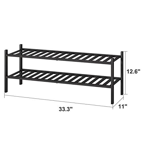 viewcare Black Shoe Rack, 2-Tier Long Shoe Rack for Entryway, Bamboo Wood Shoe Shelf for Closet & Hallway, Long 33IN | Beautiful | Functional | Sturdy | Durable - color: Black, size: 2-Tier Long