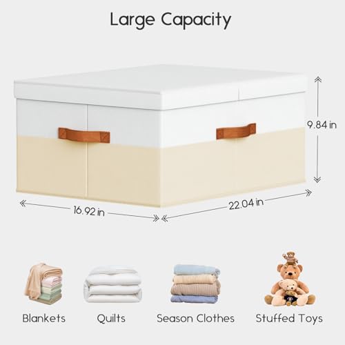 Homsorout Extra Large Storage Bins - 3 Pack Closet Storage Boxes with Double-Open Lid & Divider Board, Stackable Colthes Storage Organizer, Fabric Basket with Label Tag for Home, Laundry - color: white with beige, size: 3 Pack