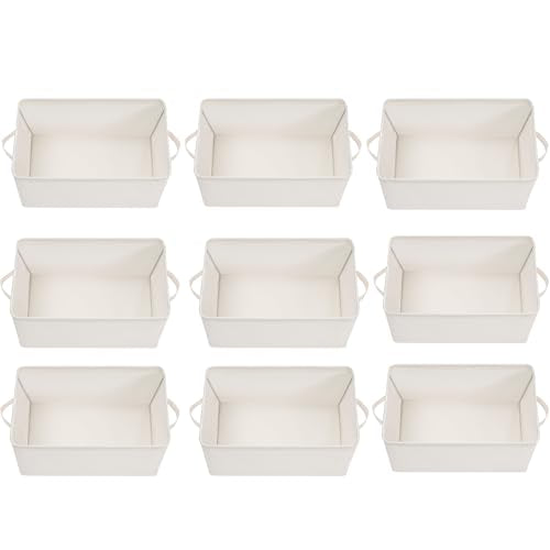 Storage Basket Bins with Metal Frame, Large Collapsible Fabric Storage Baskets for Organizing Shelf, Basket Organizer W/Handles for Blankets, Towels, Laundry, Shelves, 9-Pack, Beige - color: Beige, size: 9 PACK