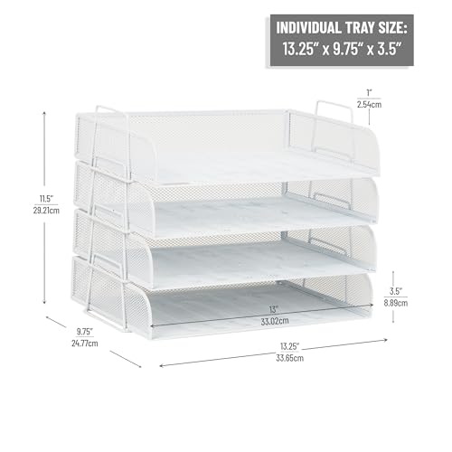 Mind Reader Stackable Paper Tray, Desktop Organizer, File Storage, Office, Metal Mesh, 4 Pcs., White - color: White, size: 13.3" x 9.8" x 11.3"