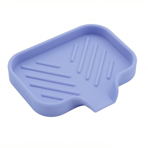 MicoYang Silicone Bathroom Soap Dishes with Drain Spout-Bathroom and Kitchen Sink Organizer,Sponge Holder,Dish Soap Tray,Perfect for Dispenser,Scrubber,Bottle on Sink or Counter-Light Purple 4.9"×3.2" - color: Light Purple, size: S(4.9"×3.2")
