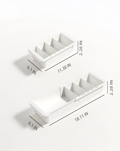 Deep Drawer Organizer Office, Expandable Storage Trays with Adjustable Dividers, 18.11” White Plastic Storage Tray for Office Supplies, Kitchen,Bathroom,Junk & Tool Drawers, Makeup - 2 Pack