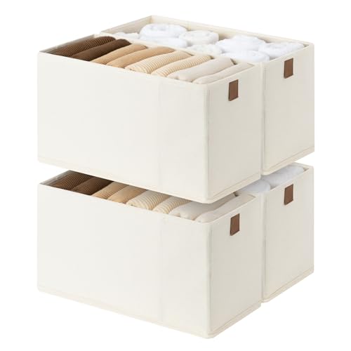 StorageWorks Fabric Storage Bins, Small Storage Bins with PU Handle, Decorative Narrow Baskets for Shelves, Ideal for Organizing Clothes, Toys, and Books, Beige, 4-Pack - color: Beige, size: 6.25'' Width (4 Pack)