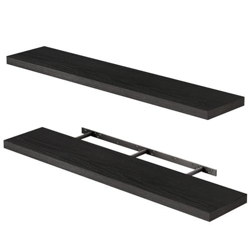 Fixwal Floating Shelves for Wall, 47" Long Heavy Duty Wall Mounted Rustic Wood Shelves for Living Room, Bedroom, Bathroom and Kitchen, Wall Shelves for Storage, Books, Room Decor (Black, Set of 2) - color: Black, size: 47in