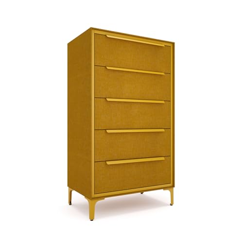 tinge Naima Premium Fabric Dresser - Strong Metal Frame, 5 Spacious Sag-Proof Drawers with Sleek Metal Handles - Premium & Durable Storage Solution for Your Home (Yellow) - color: Yellow, size: 14"D x 23.5"W x 41.8"H (5 Drawers)