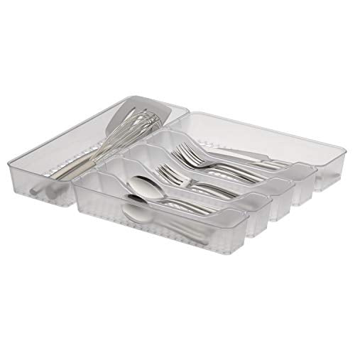 Spectrum Diversified Hexa Drawer Organizer Tray Modern Kitchen Cutlery, Utensil, Silverware Holder Caddy, 6 Dividers Cabinet Storage, 13 x 16, Clear Frost - color: Clear Frost, size: 6 Divider
