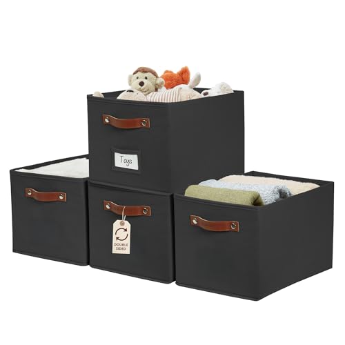 DECOMOMO Storage Baskets for Shelves - Large 15"x11"x10" Foldable Fabric Storage Bins, Baskets for Organizing with Labels (Black, 4pcs) - color: Black