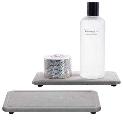 NiuYichee 2 Pcs Water Absorbing Stone Trays, Kitchen/Bathroom Sink Soap Dish, Diatomite Tray Used for Hand Soap & Cosmetic Bottles in The Modern Home, 4" W x 8.3" L, Gray - color: Gray, size: 8.3" x 4" with groove