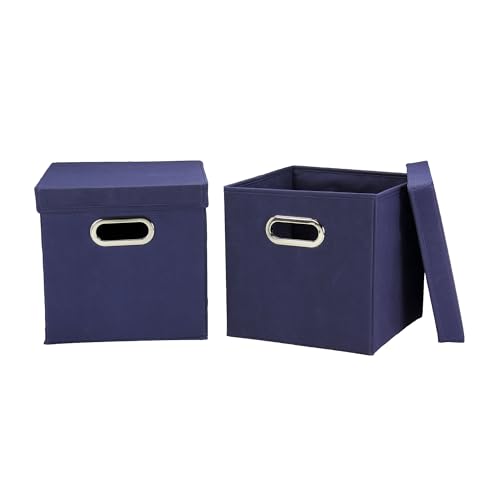 Household Essentials 33-1 Decorative Storage Cube Set with Removable Lids | Navy | 2-Pack - size: 2 Count (Pack of 1)