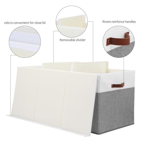 Gowee Extra Large Toy Storage Box with Lid, Sturdy Toys Storage Chest Bin Organizer Basket with Dividers for Kids, Boys, Girls, Nursery, Closet, Bedroom, Playroom 35.5"x17" x17"(Grey and White) - color: Grey and White, size: 35.5"x17" x17"